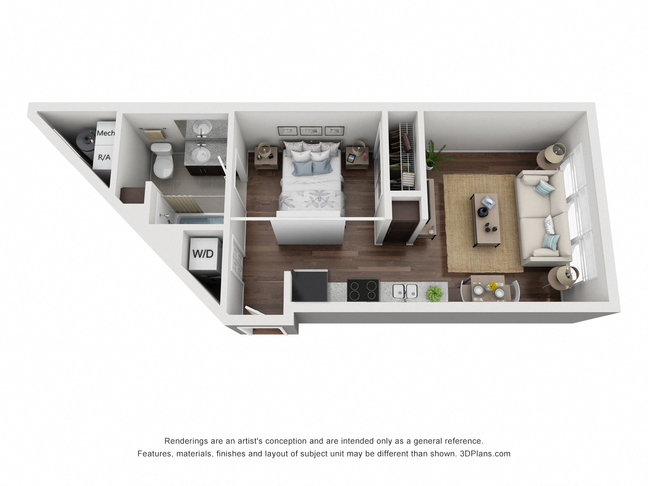 Floor plan for 1 bed, 1 bath, 438 sqft